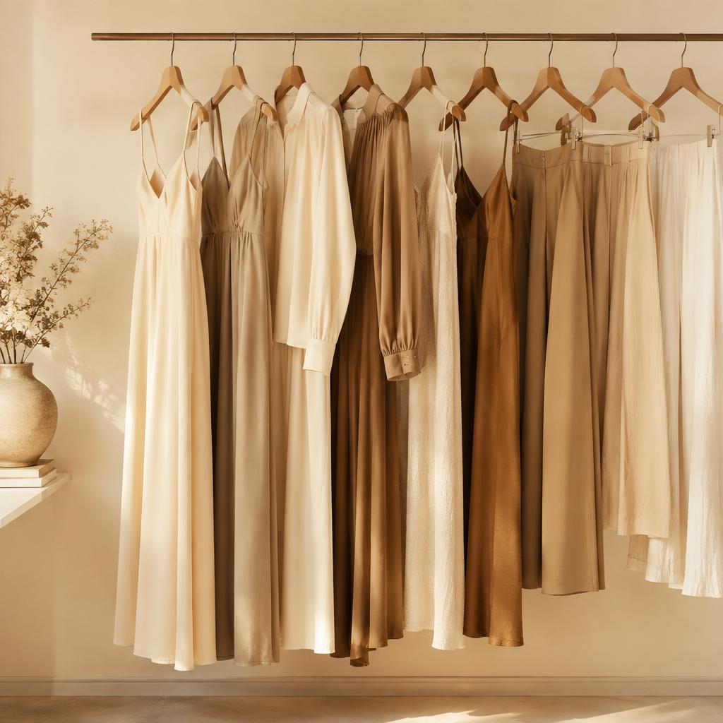 Vestidos y faldas en percheros de madera